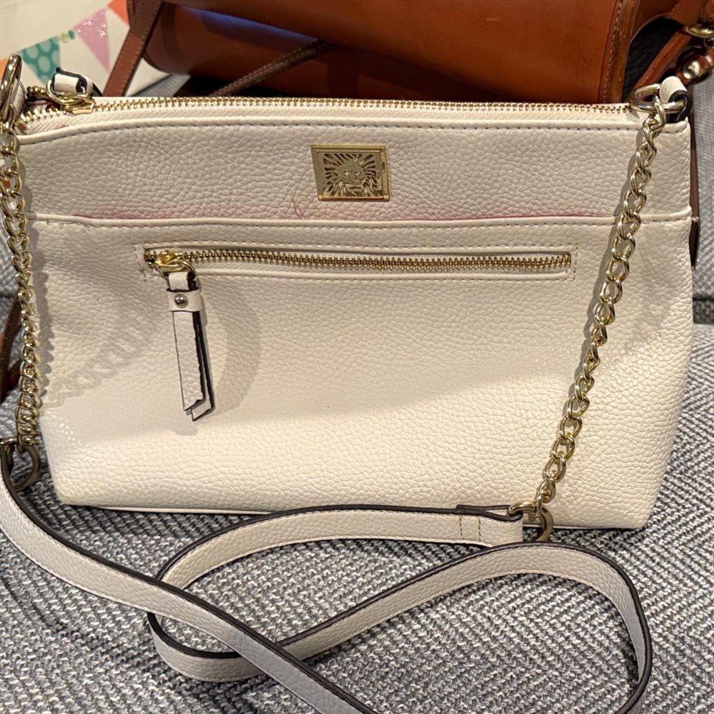 Anne Klein White Crossbody Bag with Gold Accents